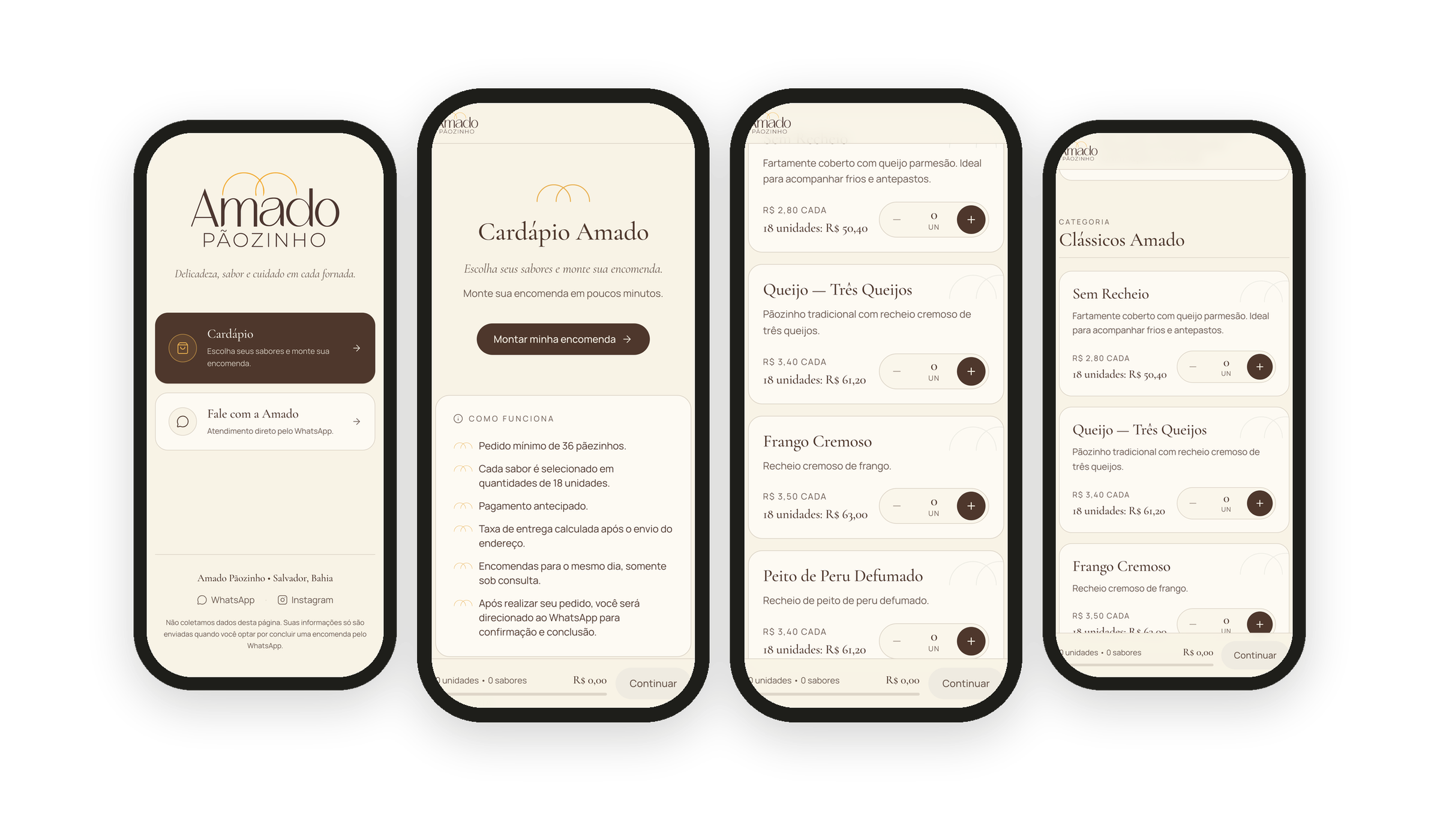 Fluxo mobile real do cardápio Amado Pãozinho