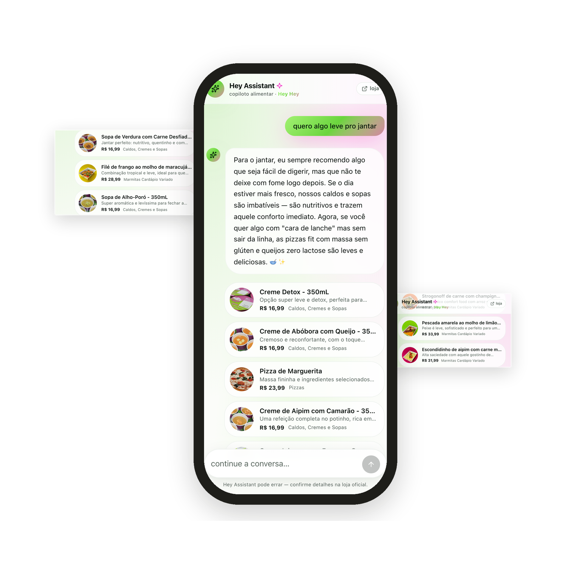 Composição do Hey Assistant com device e cards reais